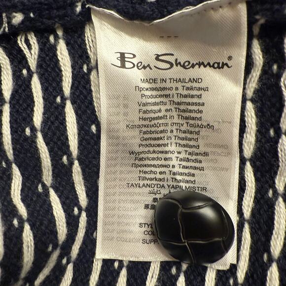 Ben Sherman Navy White Fair Isle Wool & Cotton Leather Button Cardigan Men’s L - Picture 14 of 14